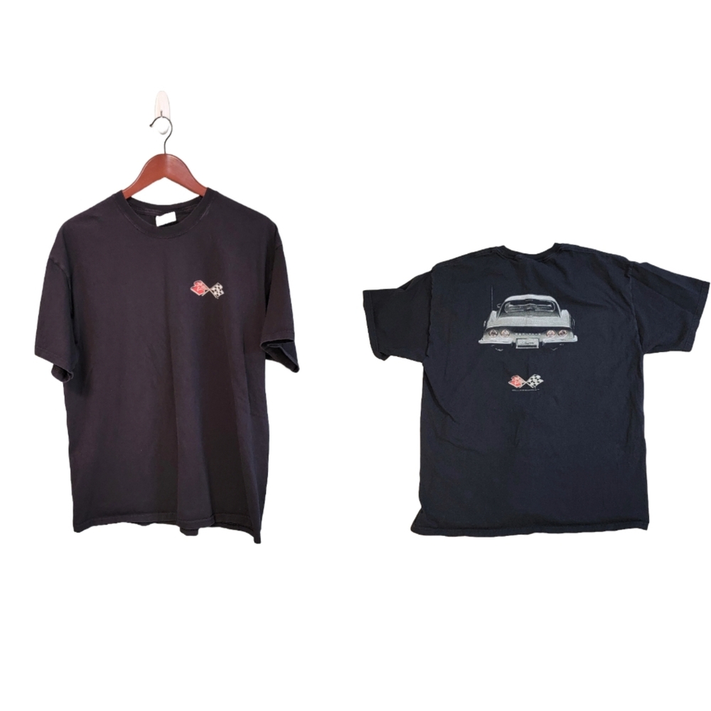 Chevy‎ Corvette Checkered Flag Mens Black Hanes Heavy weight T Shirt Size XL